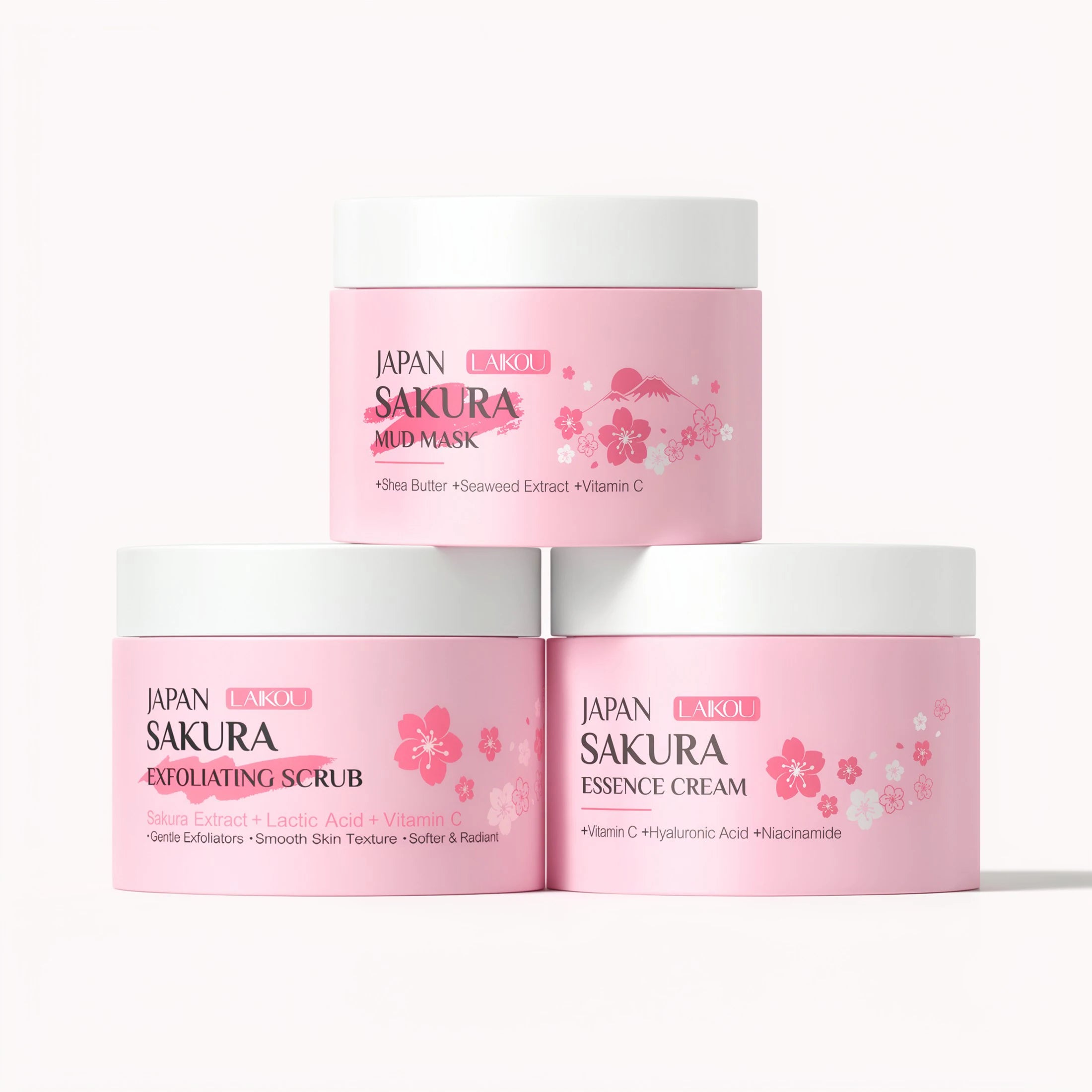 LAIKOU Kit 3 pièces masque de boue, gommage et crème Sakura