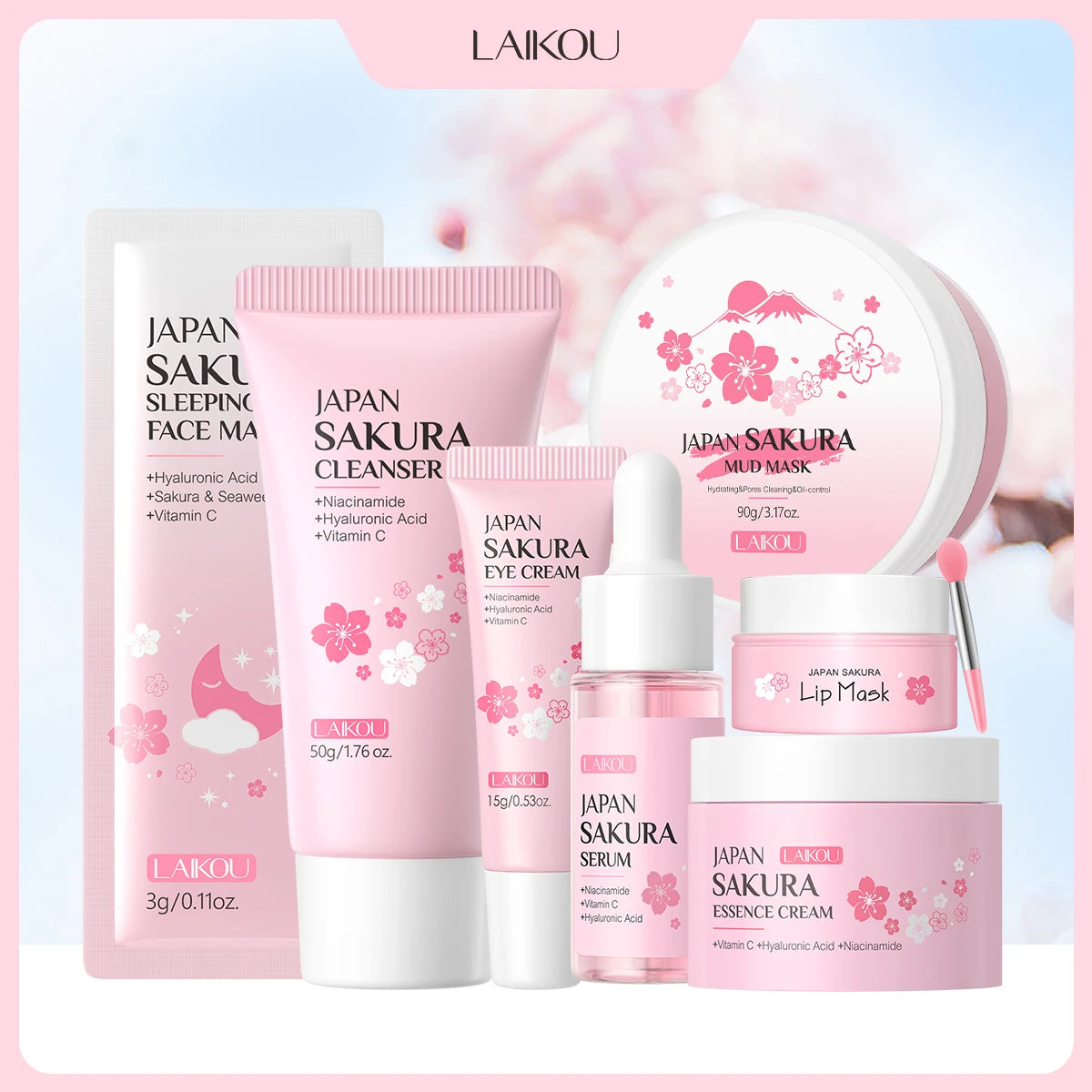LAIKOU Coffret de Soins Visage Japonais Sakura 7 pièces