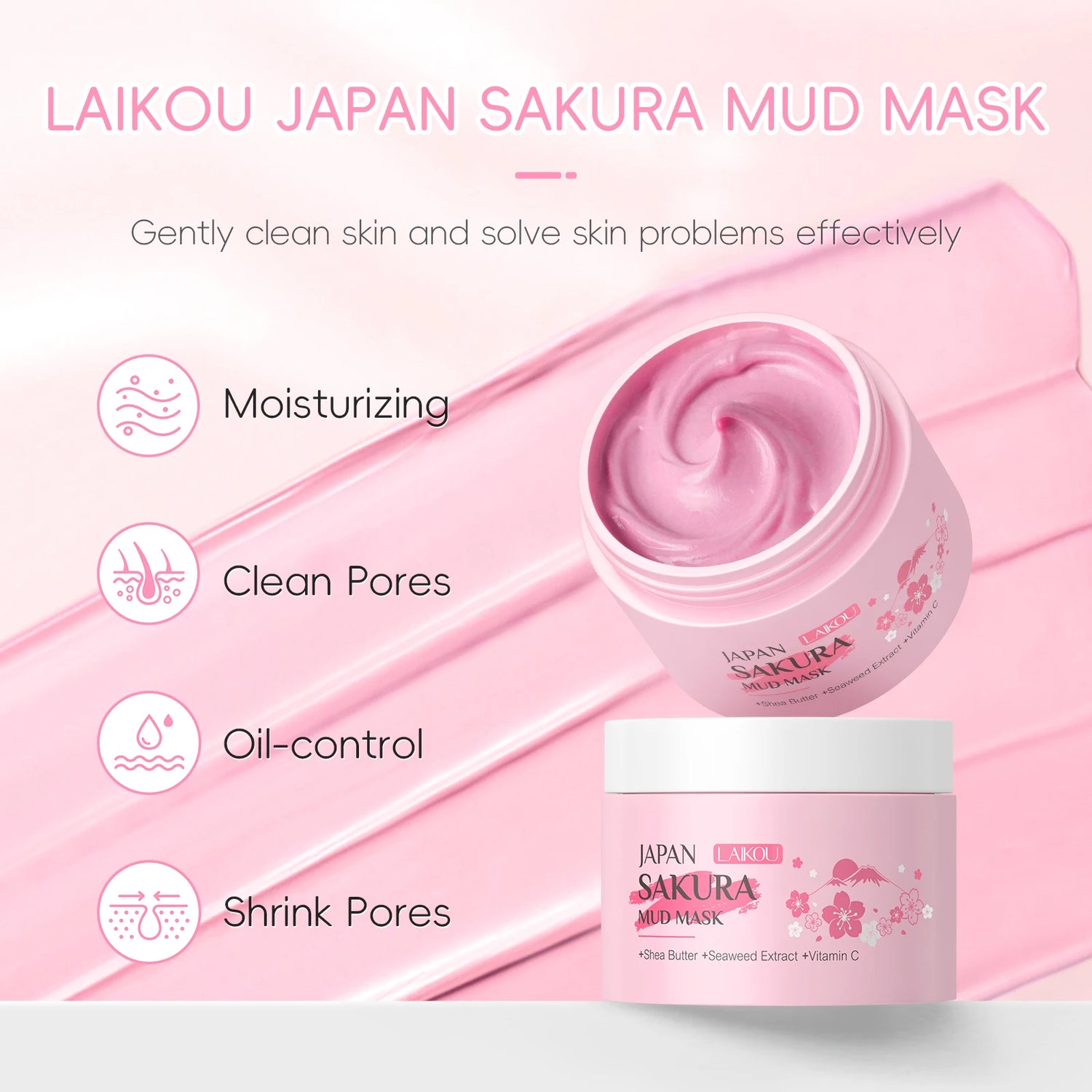 LAIKOU Kit 3 pièces masque de boue, gommage et crème Sakura